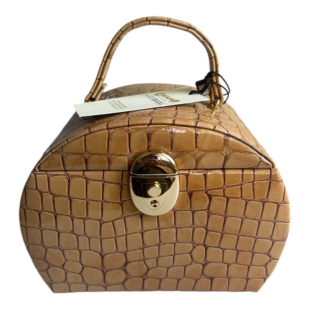 Champ Tan Crocodile Embossed Faux Leather Jewelry Travel Case Purse NWT - Picture 2 of 11